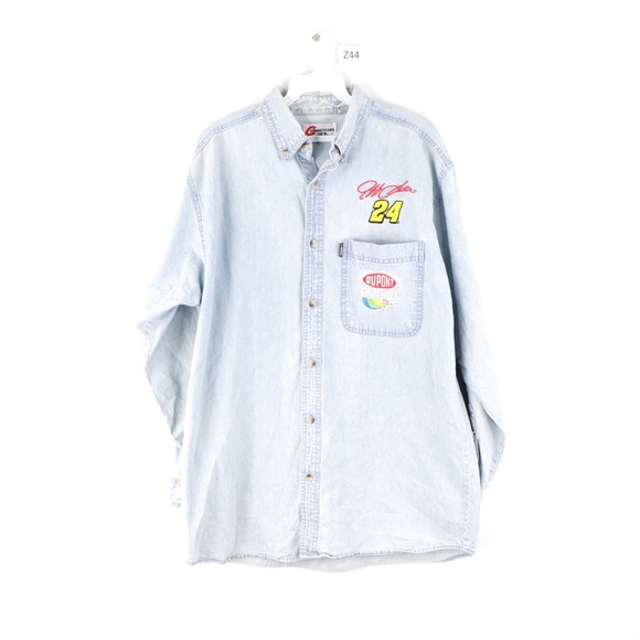 Vintage 90s NASCAR Jeff Gordon Denim Shirt Blue - Picture 1 of 8